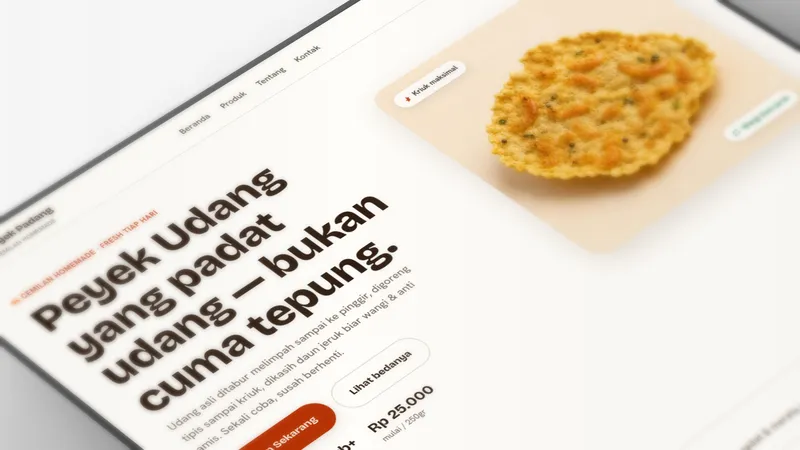 Tangkapan layar website e-commerce peyek udang Lunos